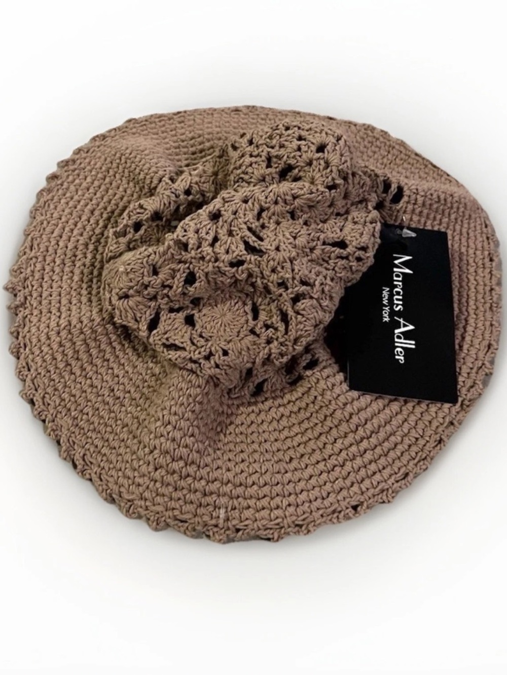 Marcus Adler New York Women’s Brown Crochet Straw Wide Brim Sun Hat
